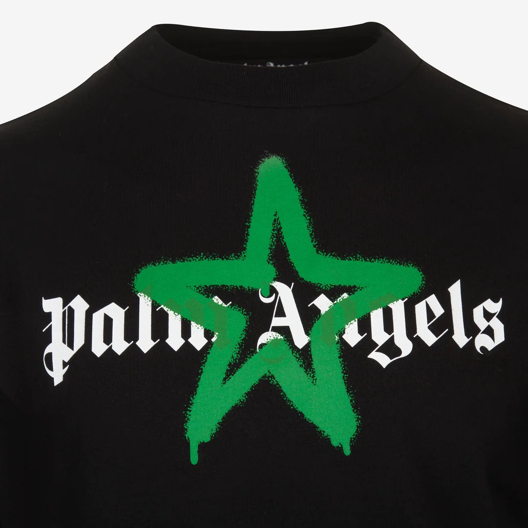 Palm Angels Green Star T-Shirt Black